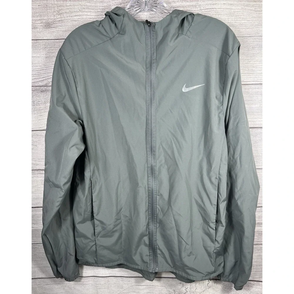 Nike Women's Sz Small Essential Repel Grey Hooded Running Rain Jacket Dri Fit